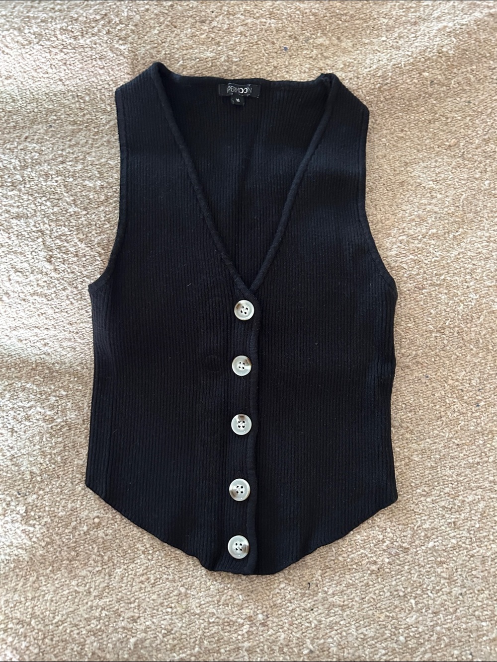Papermoon Black Ribbed Button-Front Sweater Vest